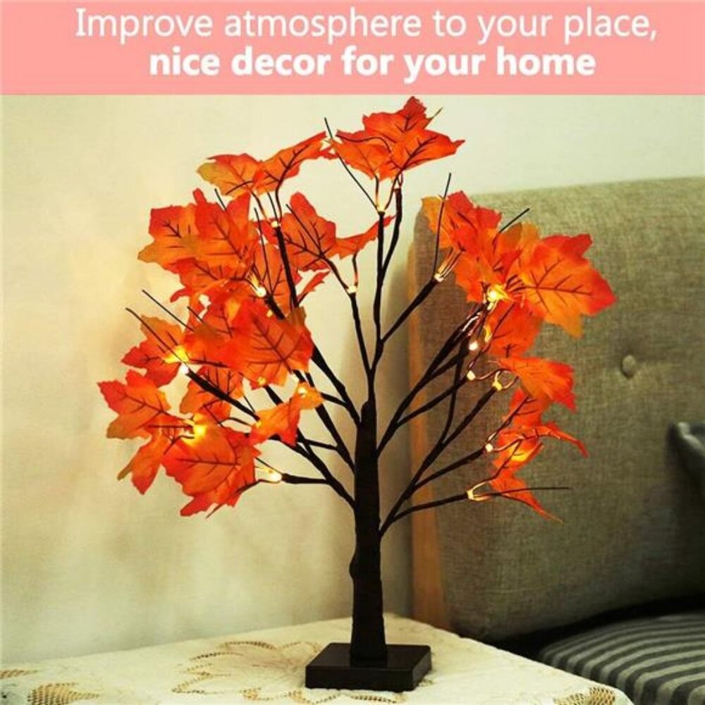 Artificial Fall Lighted Maple Tree 24 LED Thanksgiving Decorations Table Lights - Picture 7 of 8